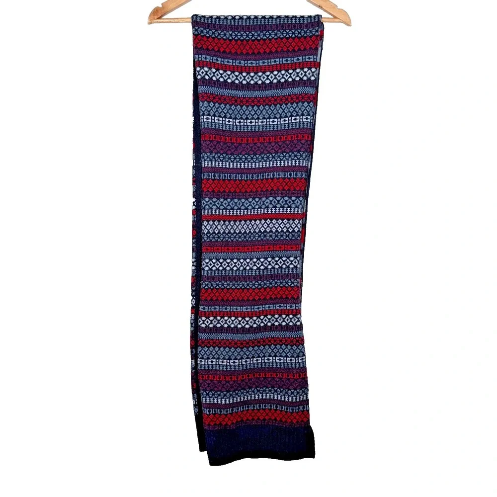 Gap Lambswool Fair Isle Scarf Multicolor Navy Wool/Nylon Blend‎ Scandinavian